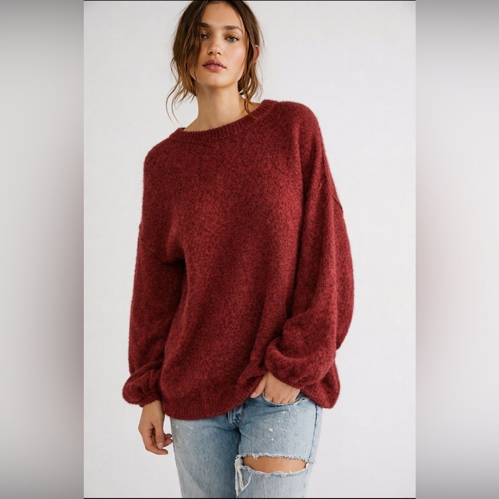 Free People Angelic Alpaca Sweater Womens Sz XS Red Burgundy Oversized Slouchy